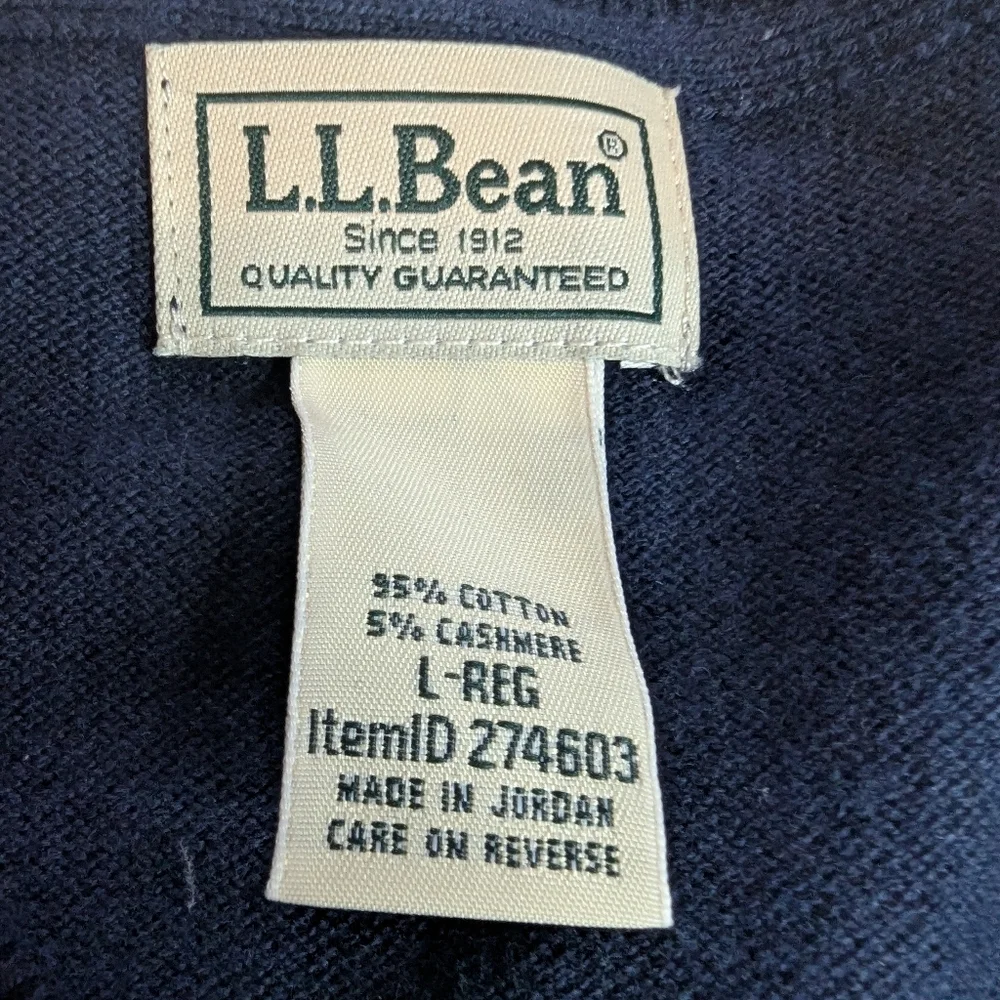 L.L. Bean Cashmere/Cotton V-Neck Navy Blue Pullover Sweater, Mens Large